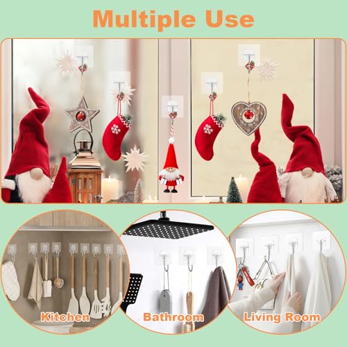 10 Pack Heavy-Duty Wreath Hangers for Front Door - Clear Adhesive Hooks