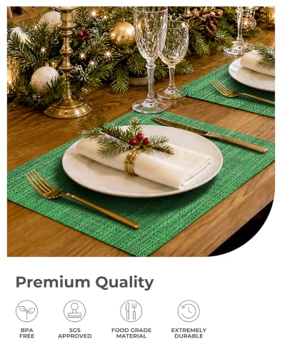 Leetaltree Woven Vinyl Placemats, Set of 12, Christmas Green (C1)