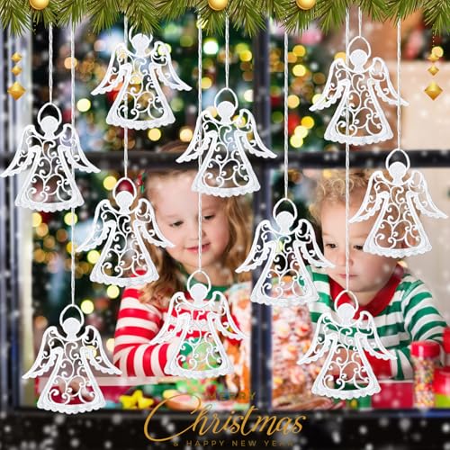 Lunmon 48 Pcs Crochet Angel Ornaments for Christmas Tree - White Doilies (Angels Variation)