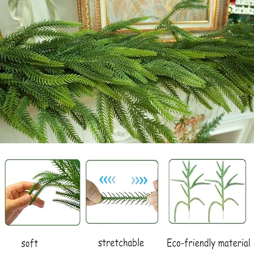 Real Touch Norfolk Pine Christmas Garland - 6ft Artificial Greenery (2 Pack)