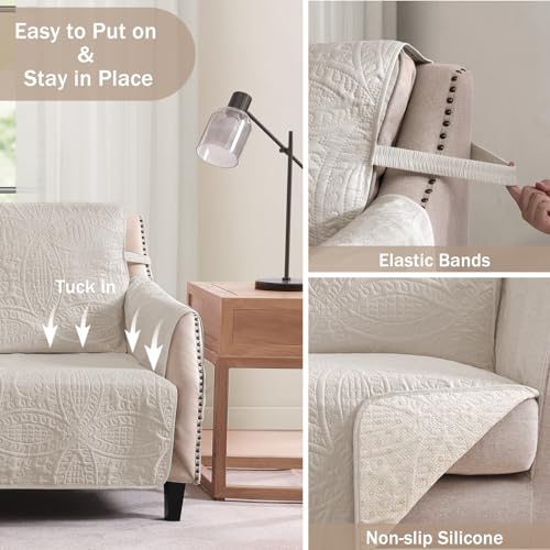 Large Beige Quilted Sofa Slipcover - Water-Repellent & Non-Slip