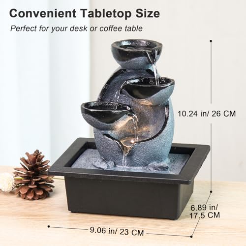 Indoor Tabletop Water Fountain with LED Lights & Pebbles for Desk