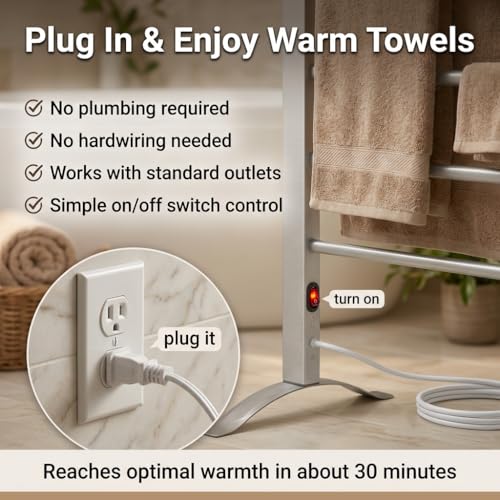 6-Bar Electric Heated Towel Rack - Wall Mounted or Freestanding Dryer