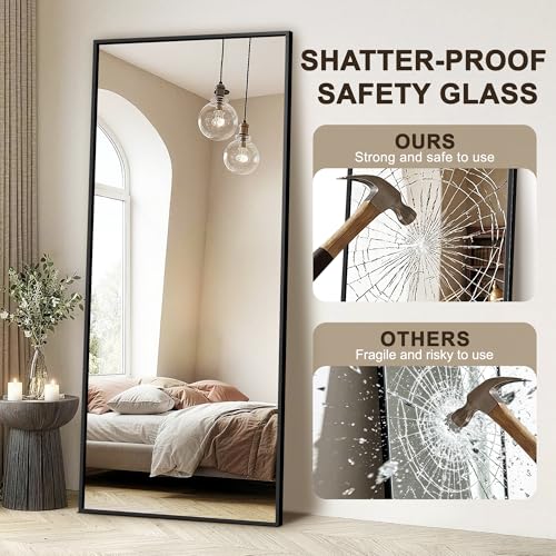 75" x 35" Full Length Floor Mirror with Stand, Shatterproof HD Glass