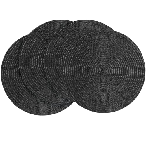 15-Inch Round Braided Placemats Set of 4, Washable Heat Resistant Dining Mats