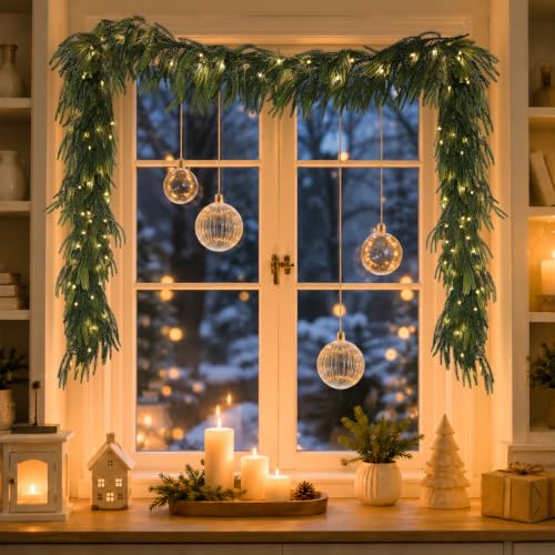 9ft Pre-Lit Norfolk Pine Christmas Garland with 70 LED Lights - Real Touch