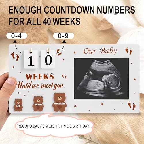 Baby Sonogram Picture Frame with Weeks Countdown & Inkless Handprint Kit