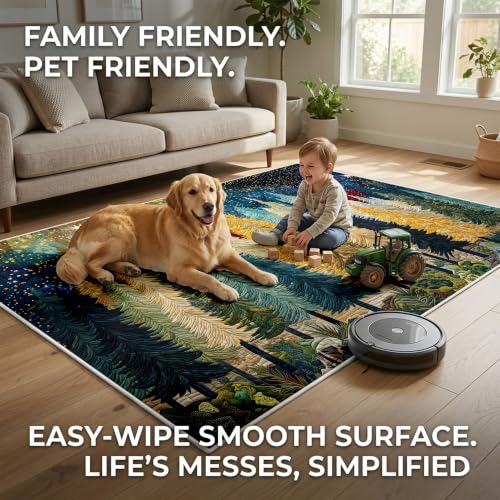 YunTu Christmas Tree Large Area Rug - 4x6ft Flat Print Holiday Living Room Mat