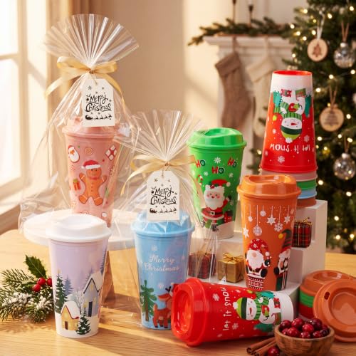 Ferrochef 48 × 16oz Christmas Tumbler Gift Set (Winter Christmas) – 48 Cups, Cards, Gold Ribbon