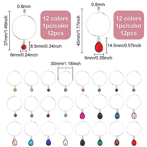 BENECREAT Rhinestone Party Wine Glass Charms 24 Pcs - Birthday Theme Drop & Flat Round Markers