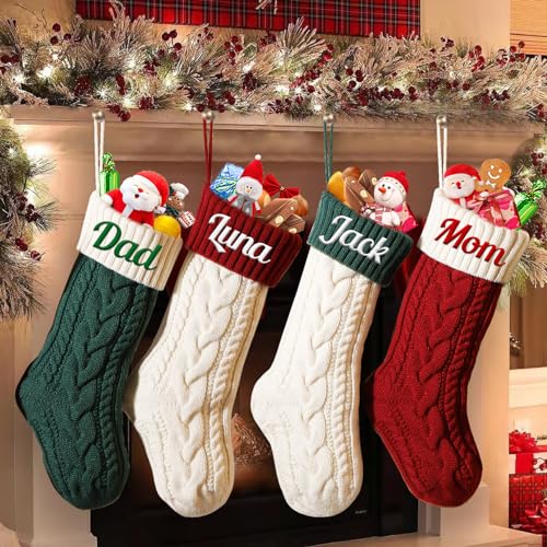 Personalized Embroidered Christmas Stocking - 18" Large Knitted Xmas Stocking