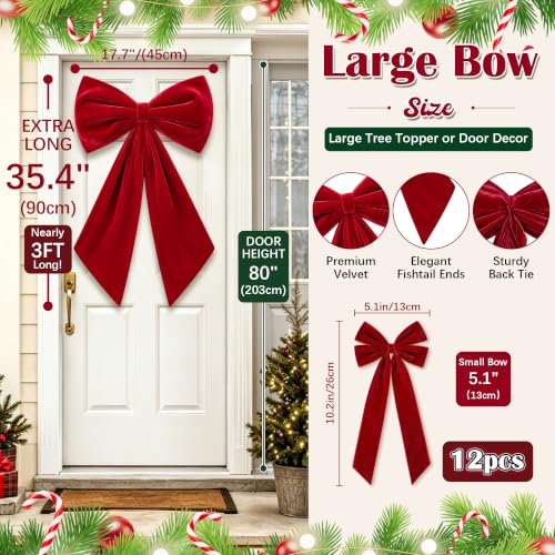 Burgundy Velvet Christmas Tree Topper Bow Set - Holiday Decor