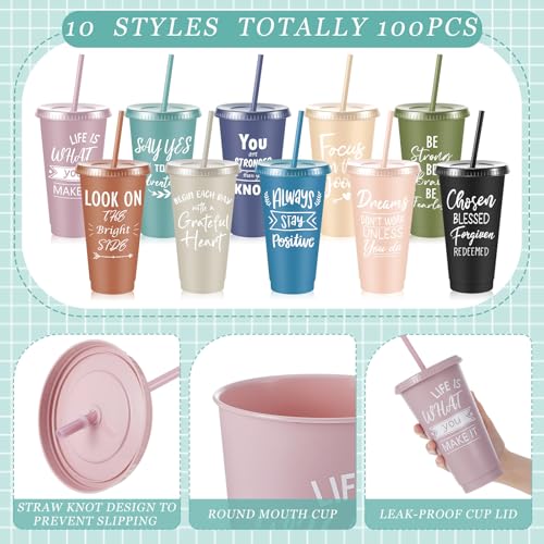 Uiifan 100 Pcs Inspirational Travel Tumblers Morandi Color – 24 Oz Plastic Cups