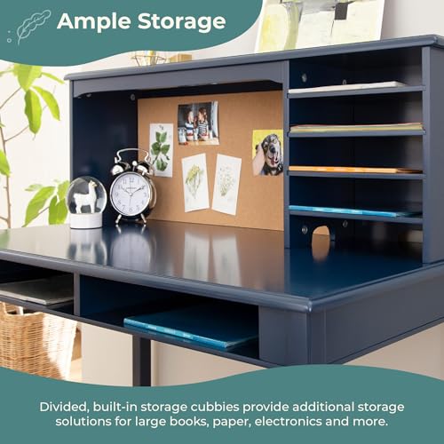 Kids Wooden Desk and Chair Set with Hutch and Storage - Navy