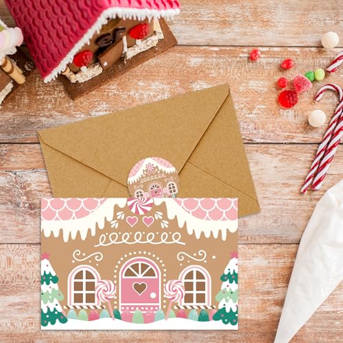 Christmas Greeting Cards with Envelopes & Stickers - Gingerbread House Design, 36 Pack 4x6 Inches