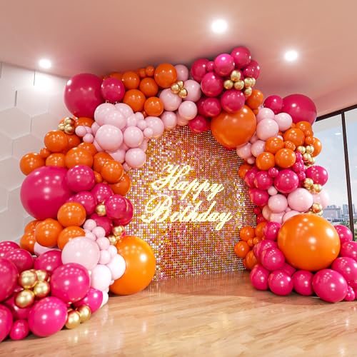 161-Piece Pink and Orange Balloon Garland Kit with Metallic Gold Accents