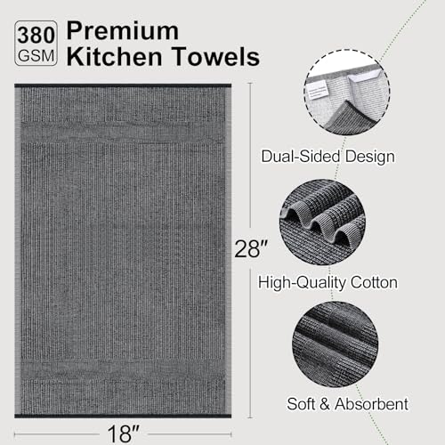 Large Cotton Kitchen Towels, 18" x 28" - 6 Pack, Absorbent Dish Towels