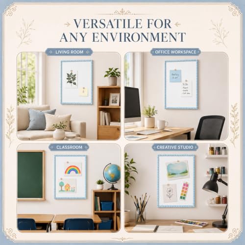 20x30 Inch Linen Bulletin Board with Decorative Bead Frame, Blue