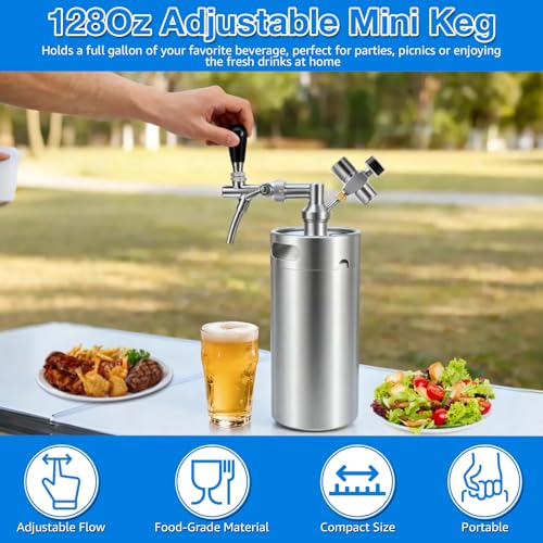128oz Stainless Steel Mini Keg Growler with Adjustable Tap System