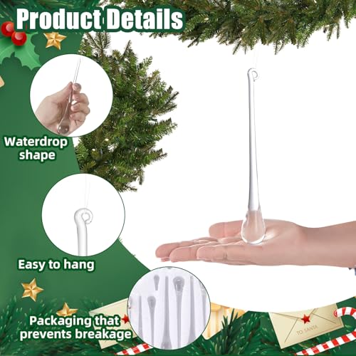 Clear Glass Teardrop Christmas Ornaments 30 pcs - Handmade Raindrop Decorations for Tree & Holiday Decor