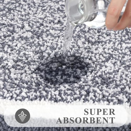 Pauwer 3-Piece Bathroom Rug Set Soft Microfiber Non-Slip Dark Grey