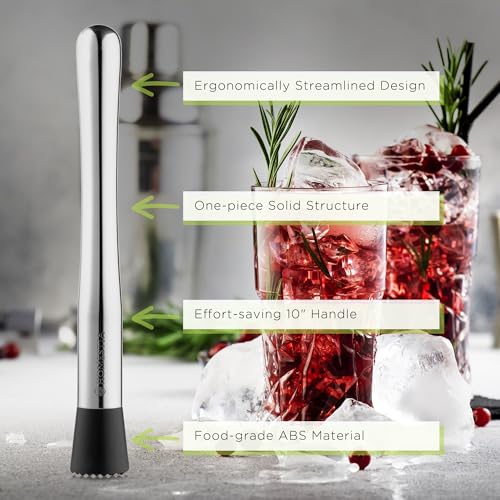 Homestia 3-Piece Cocktail Bartender Set with Double Jigger, Muddler & Bar Spoon - Silver Variation