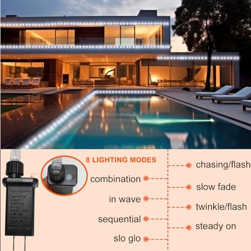 100ft LED Rope Lights, Waterproof Flexible String Lights with 8 Modes