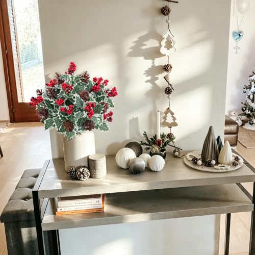 12Pcs Christmas Artificial Flower Set with Holly Berries Pinecones Xmas-12pcs
