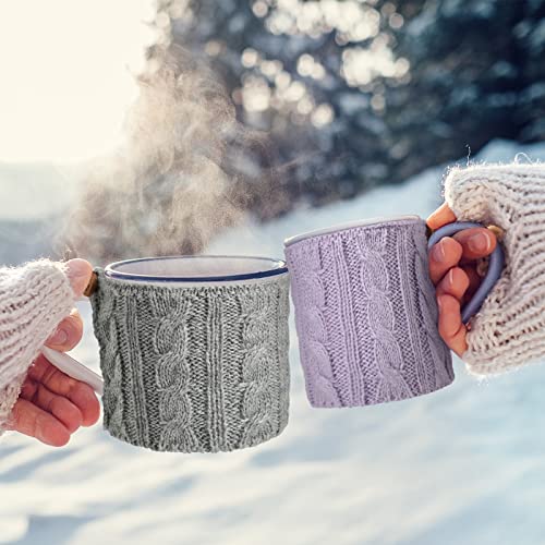 8 Pcs Reusable Knitted Coffee Mug Sleeves, Stretchy Wool Yarn Cup Cozy