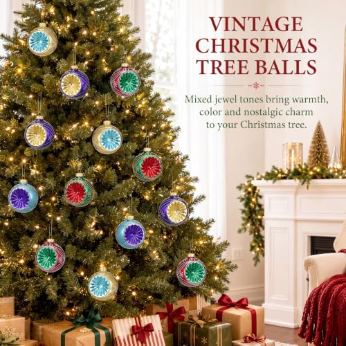 WinnerWhy 12 Pcs Vintage Glass Christmas Ornaments 2.56" Xmas Ball Set (12 Count)