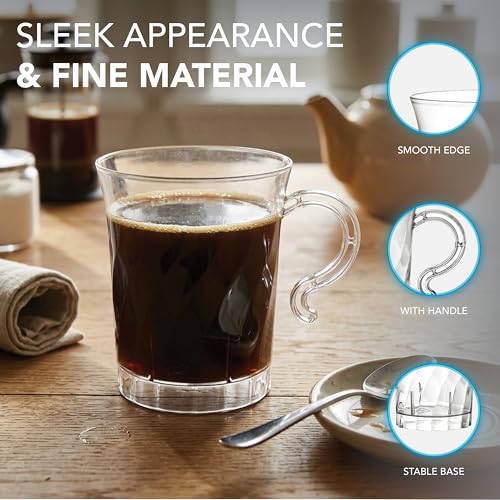 8 oz Clear Hard Plastic Punch Bowl Cups with Handles - 10 Count