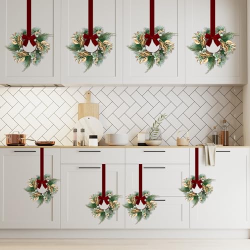 Mini Christmas Cabinet Wreaths Set with Ribbon Bow - Luxurious Style, 8 Pack