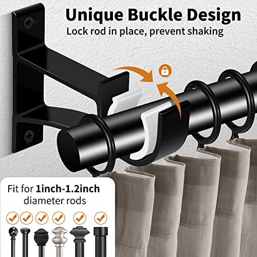 Heavy Duty Curtain Rod Brackets, Aluminum Alloy Wall Mount Hooks for 1-Inch Rods