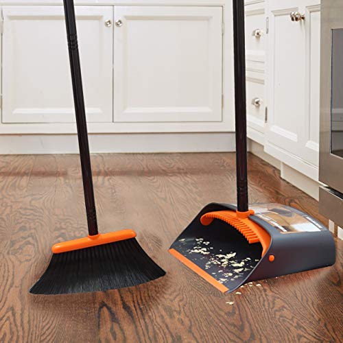 Upright Broom and Dustpan Set with 52-Inch Long Handle & Comb Teeth