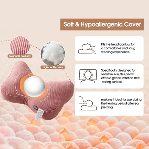 Ear Piercing Pillow for Pain Relief | Adjustable Height & Washable, Mauve Pink