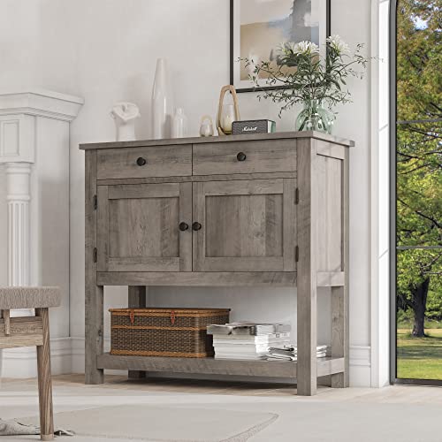 HOSTACK Farmhouse Console Table with Storage, 35-Inch Entryway Table, Ash Gray