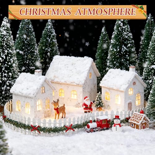 4 Pcs Miniature Christmas Picket Fence for Fairy Garden Village Decor