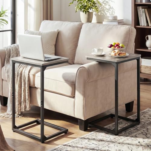 C-Shaped End Table Set of 2, Slim Sofa Side Table for Small Spaces