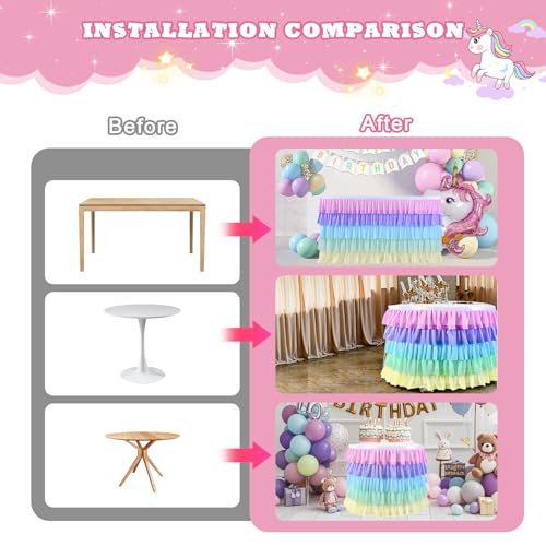 Pastel Rainbow Tulle Table Skirt 6ft x 30in for Parties and Baby Showers