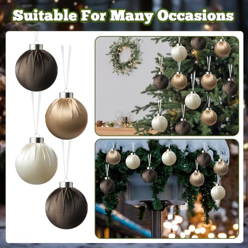 Bornerwhite Champagne Brown Satin Christmas Ornaments Set of 15 - 3.15 Inch Holiday Tree Decorations