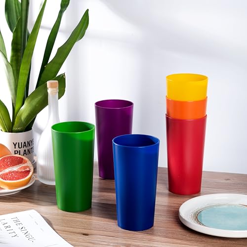 26oz Stackable Plastic Drinking Glasses, Shatter-Resistant Tumblers - Set of 6