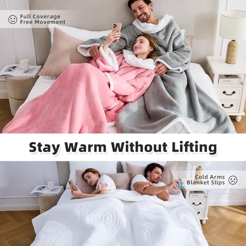 Oversized Sherpa Wearable Blanket with Sleeves, Grey Flannel Snuggle Robe