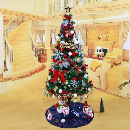 Navy Blue Christmas Tree Skirt 60 Inch Sequin Holiday Decor for Small Trees