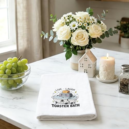 Toaster Bath Funny Kitchen Dish Towels - Live Laugh Decor, 16x24 Inch