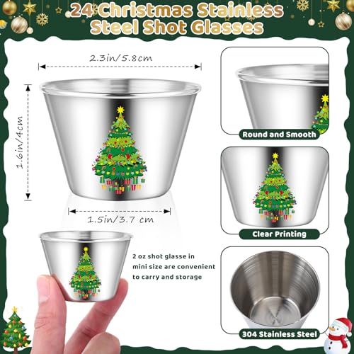 Widecook 24-Pack Christmas Shot Glasses Set with Tree Design, Gift Bags & Cards (Christmas Tree)