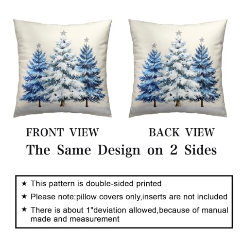 Blue Christmas Tree 18x18 Pillow Covers Set of 2 - Holiday Xmas Throw Pillow Cases