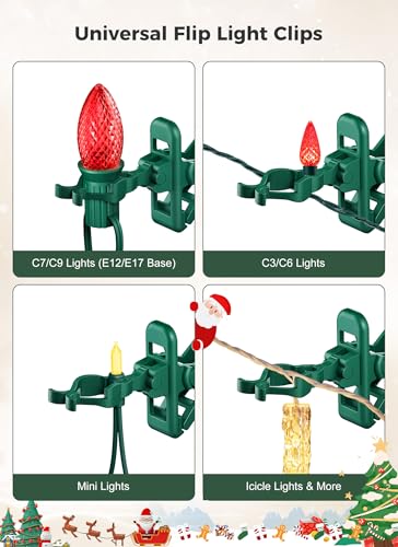 Green Christmas Light Clips 150 Pack for C7 C9 String Lights - Outdoor Use