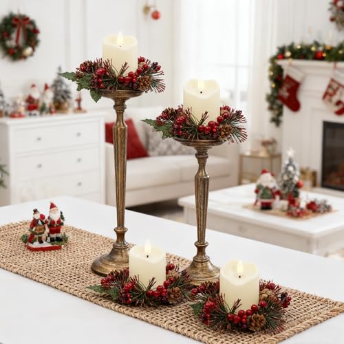 RingWreath-8pc Candle Ring Wreath Set with Flameless Candles, MERRI GLOW
