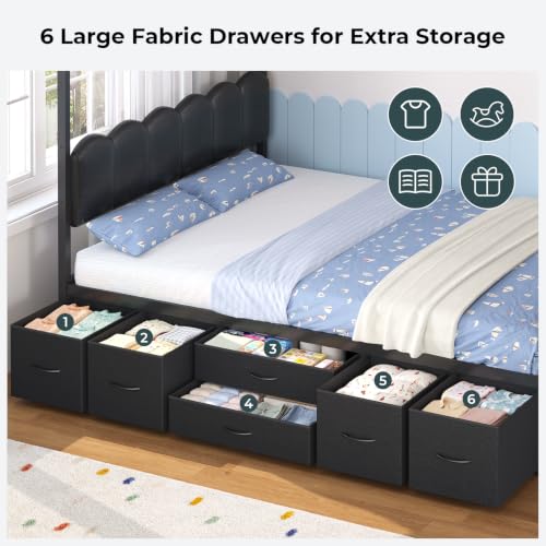 Full Size House Bed with Desk and 8 Storage Drawers, Metal Frame