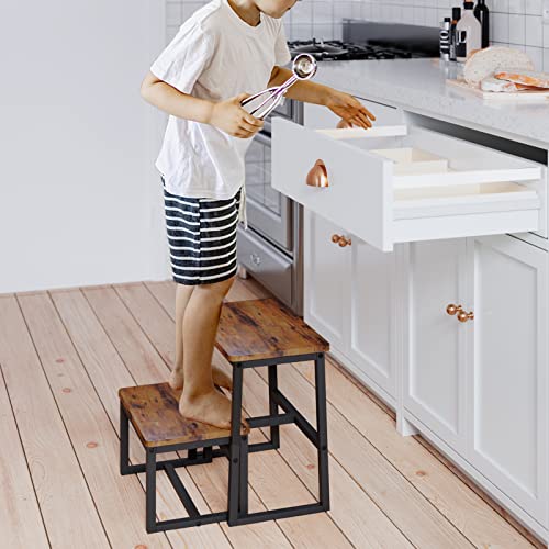 3-in-1 Heavy Duty Wooden Step Stool, 500lb Capacity with Metal Frame